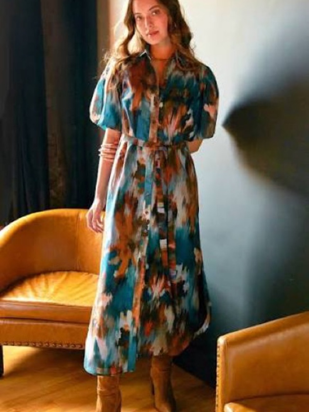 Finley maxi shirt dress with blouson sleeves